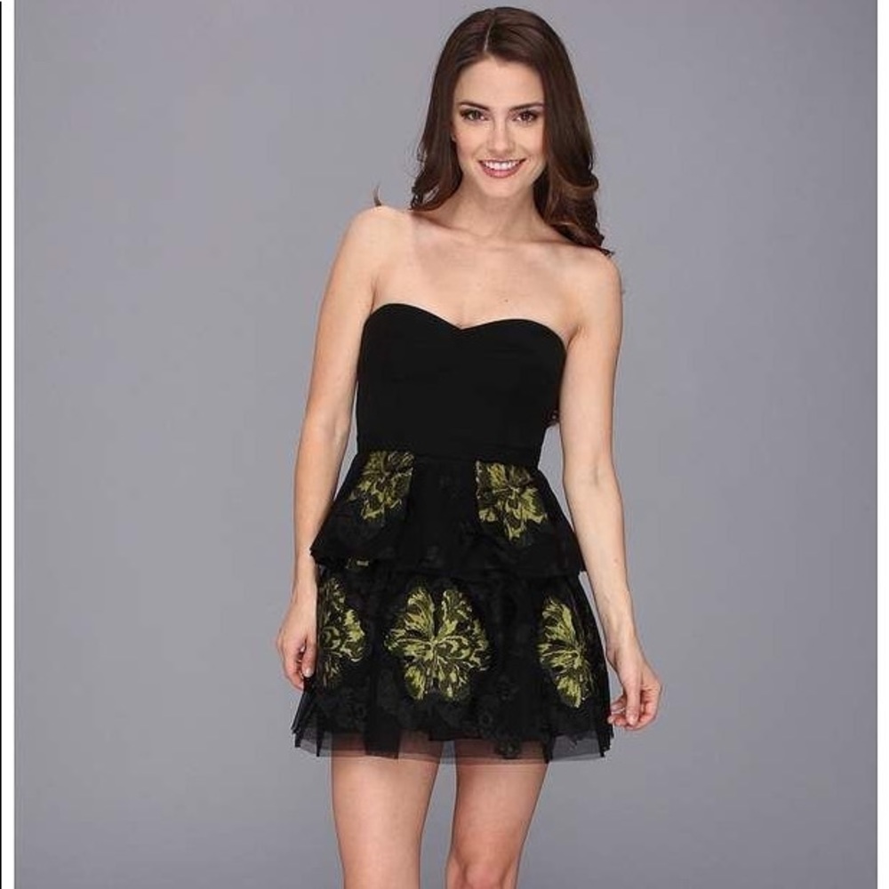 BCBG Tia Embroidered Peplum Dress